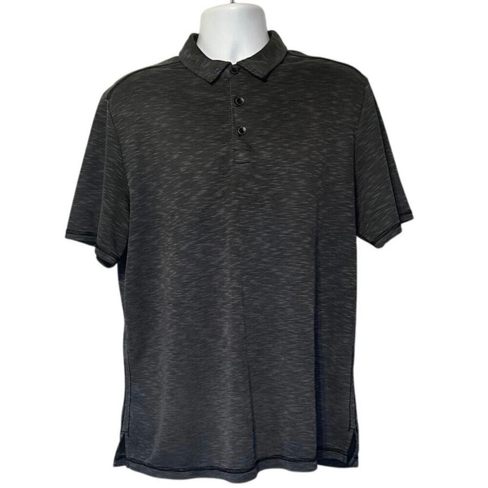 Tommy Bahama Paradiso Cove Striped Short Sleeve Polo Heathered Black Men’s Large